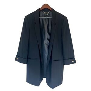DKNY Womens Black Blazer Jacket Open Front 3/4 Sleeve Long Oversized Size 18